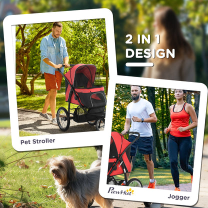 PawHut Foldable Pet Stroller with Three Wheels, for Small, Medium Dogs, Red PawHut