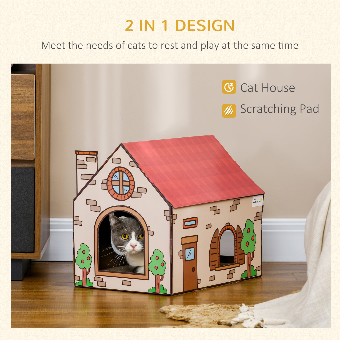 Two In One Cat House Scratching Board With Scratcher Catnip Aosom UK