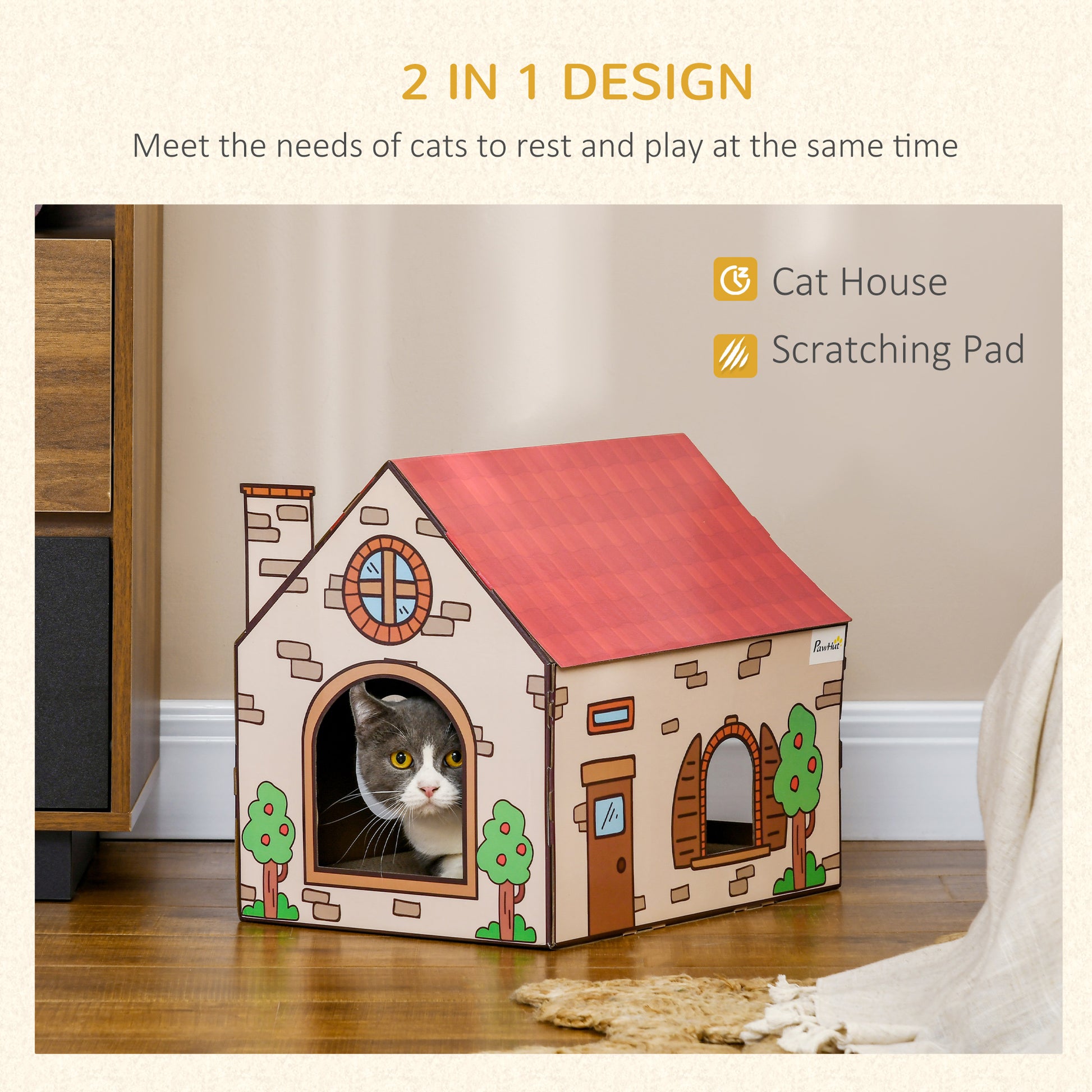 Two In One Cat House Scratching Board With Scratcher Catnip Aosom UK