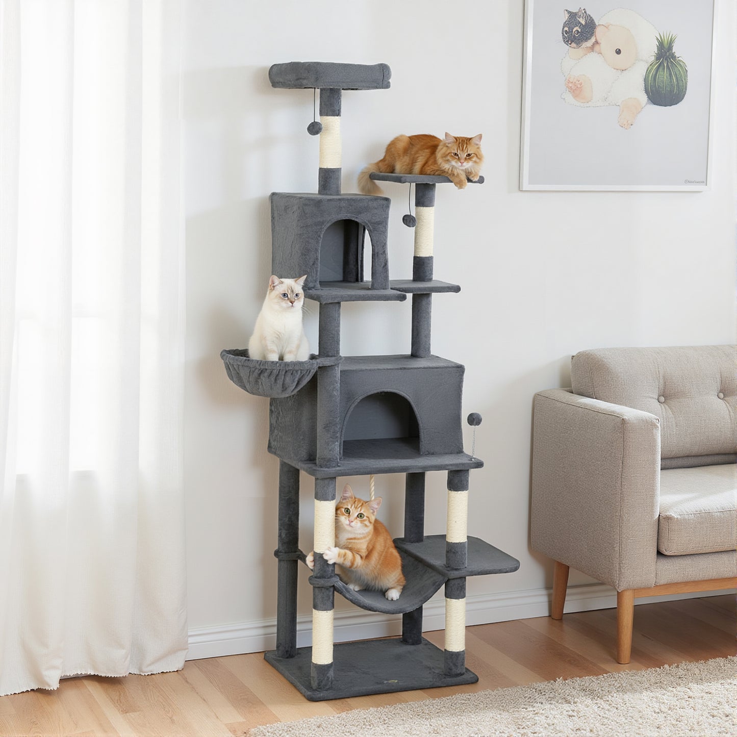 Large Cat Tree With 6 Scratching Posts 2 Hammocks Condos