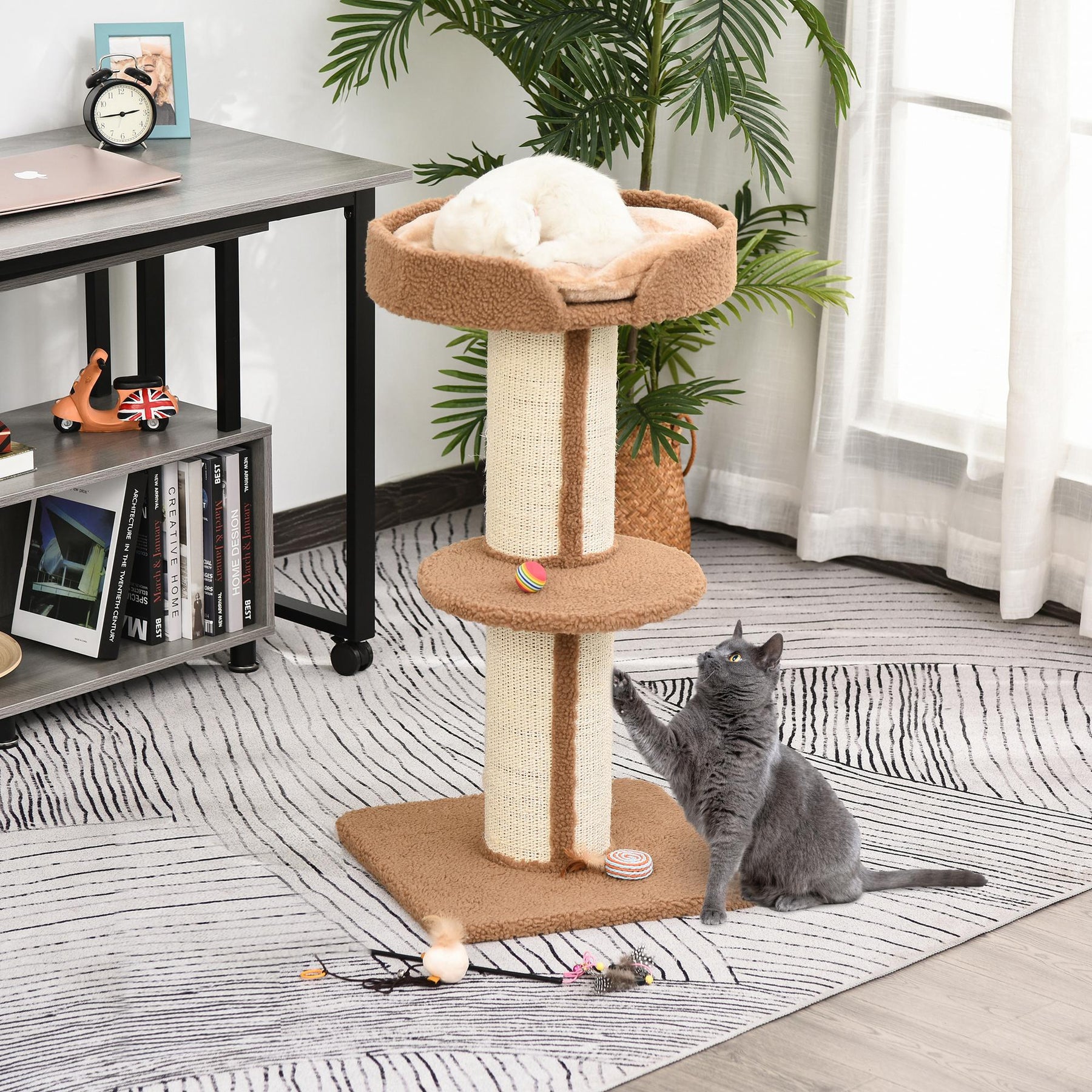 Cat Tree with Perches, Sisal Scratching Posts & Lamb Cashmere, Activity Centre, Brown