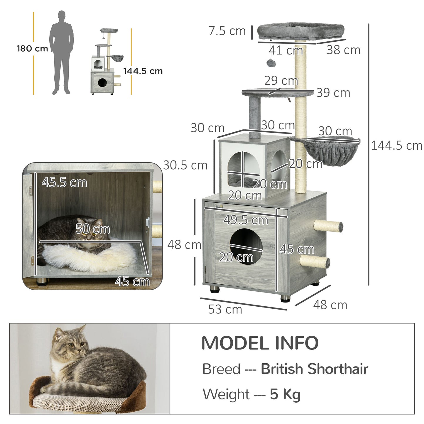 Enclosed Cat Litter Box With House Bed Scratching Posts Aosom UK