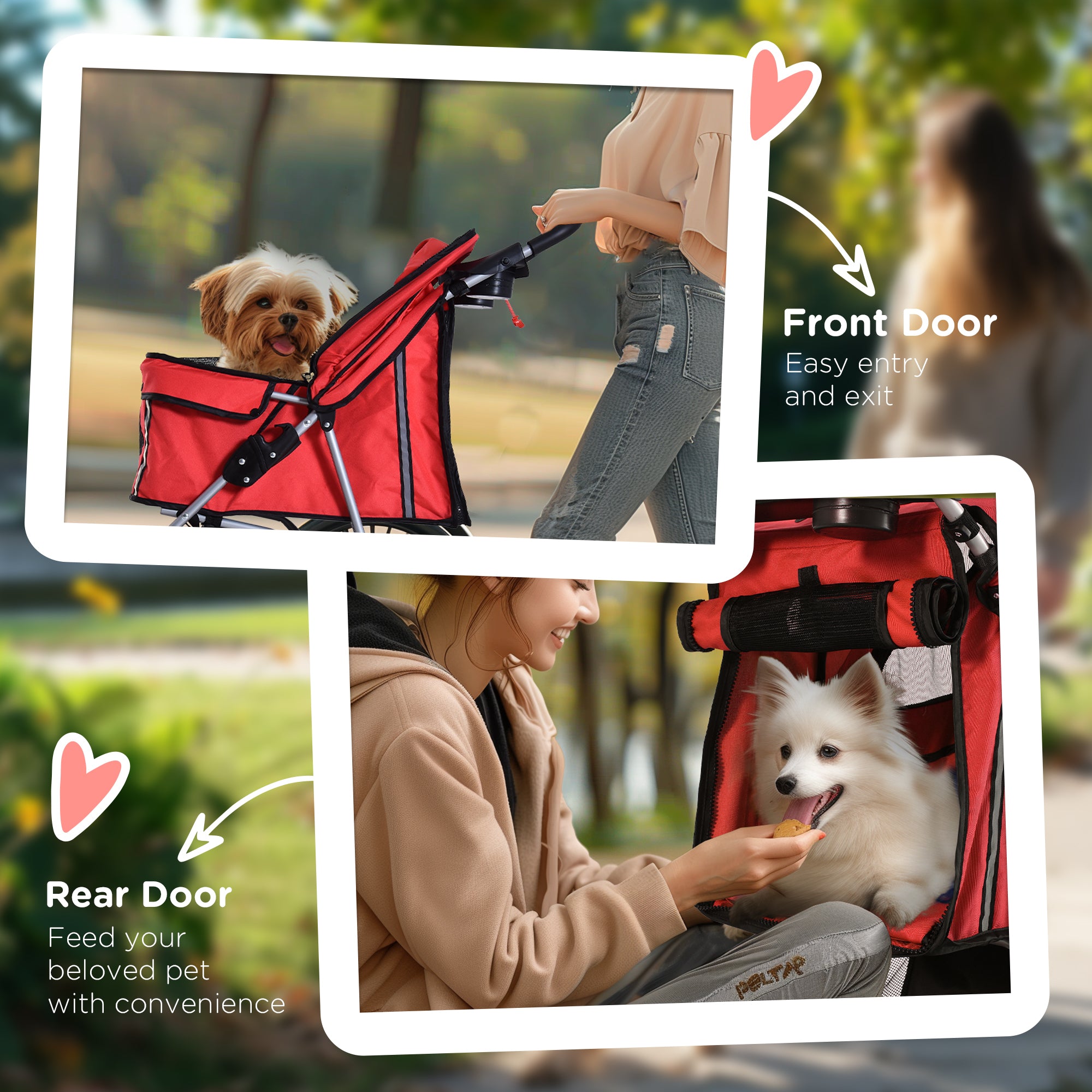 Pet Stroller, Dog Pram, Foldable Pushchair, Cat Travel Carriage with Wheels, Zipper Entry, for Small Pets, Red