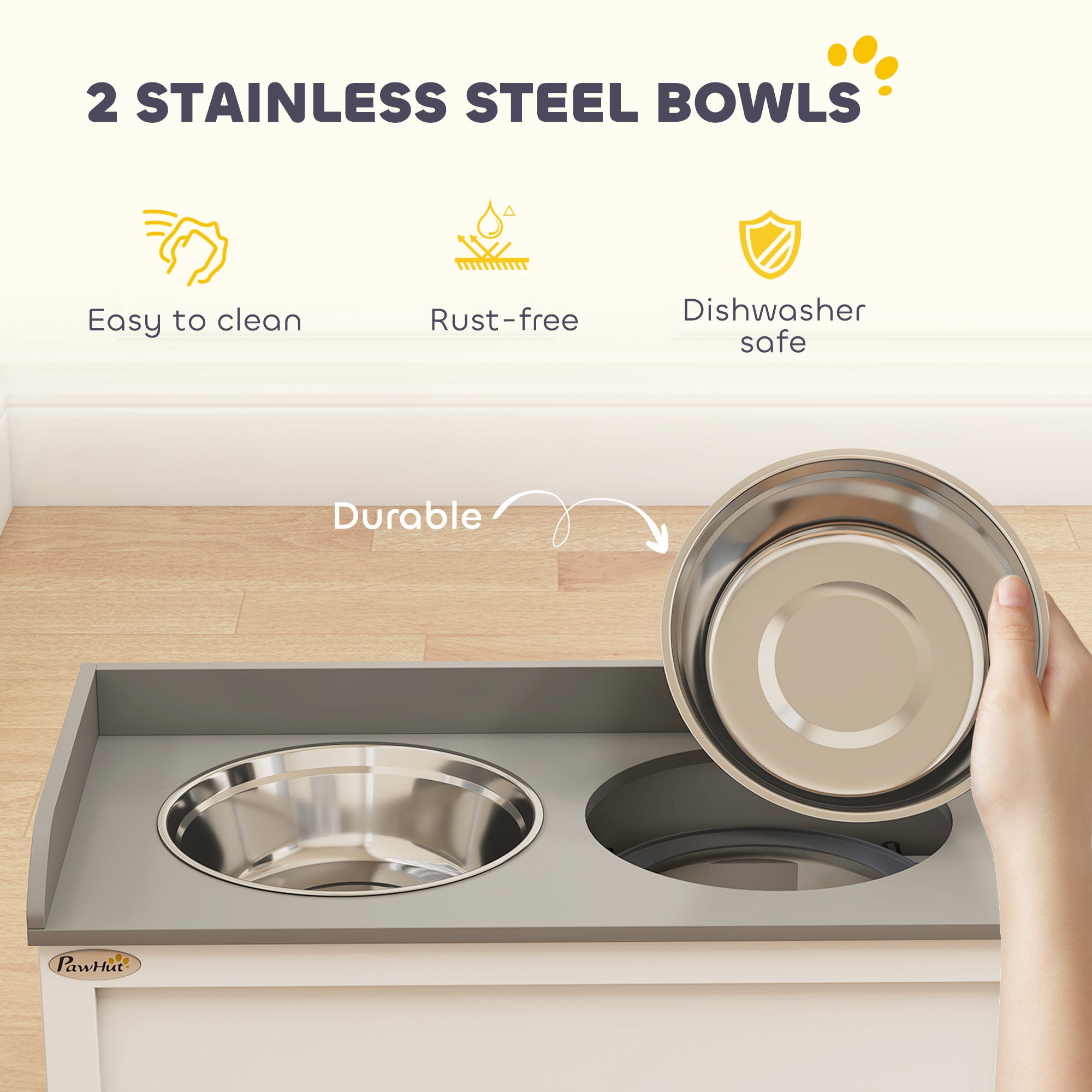 Stainless Steel Raised Dog Bowls with 21L Storage Drawer for Large Dogs and Cats - White