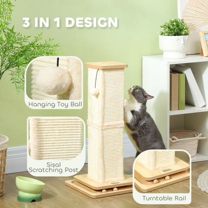 PawHut 3-in-1 Cat Scratching Post, 67cm Cat Scratcher w/ Track Ball Toy, Oak Tone PawHut