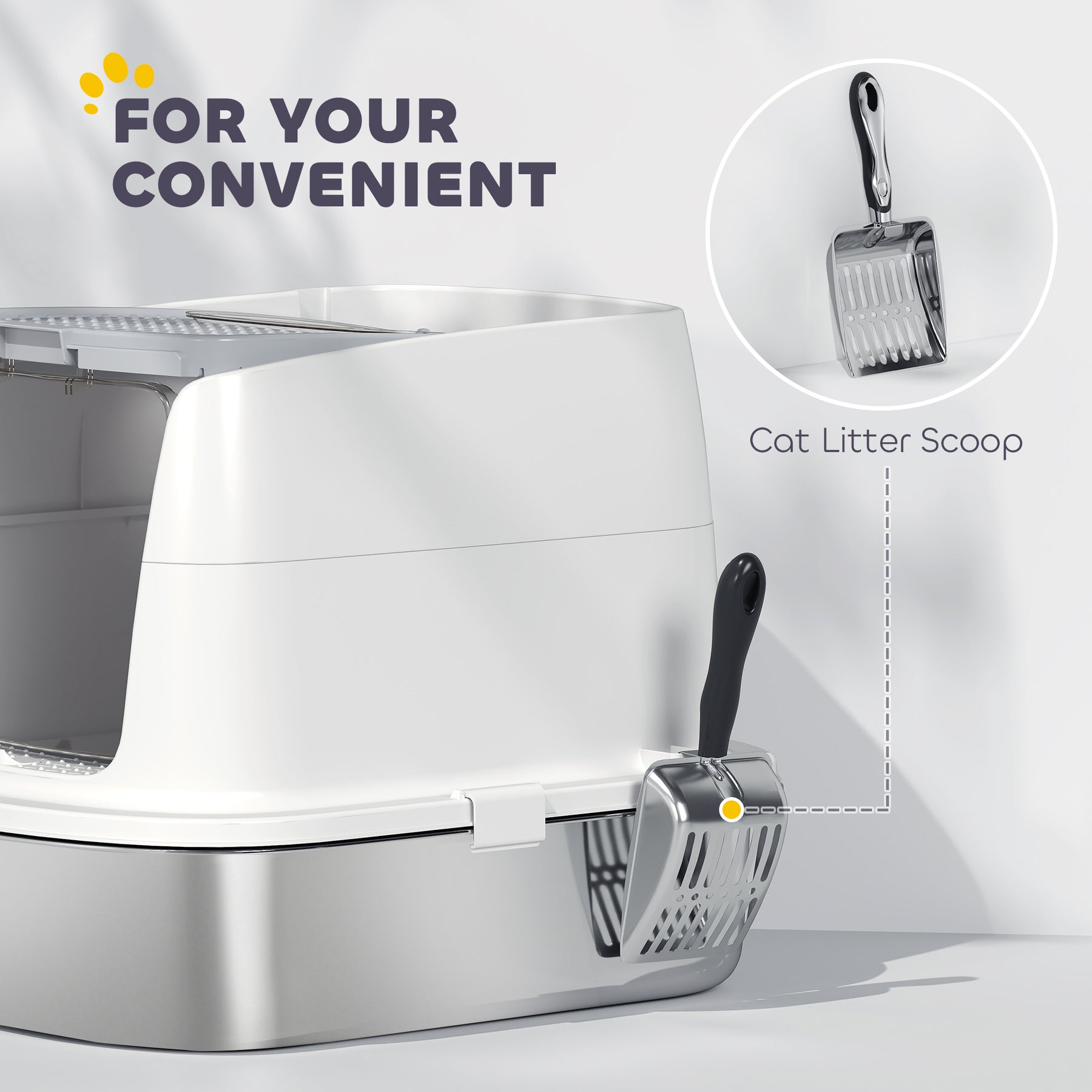 Large Stainless Steel Litter Box, Enclosed Metal Cat Litter Tray with Scoop & Deodoriser Bag, Front-Entry & Top-Exit