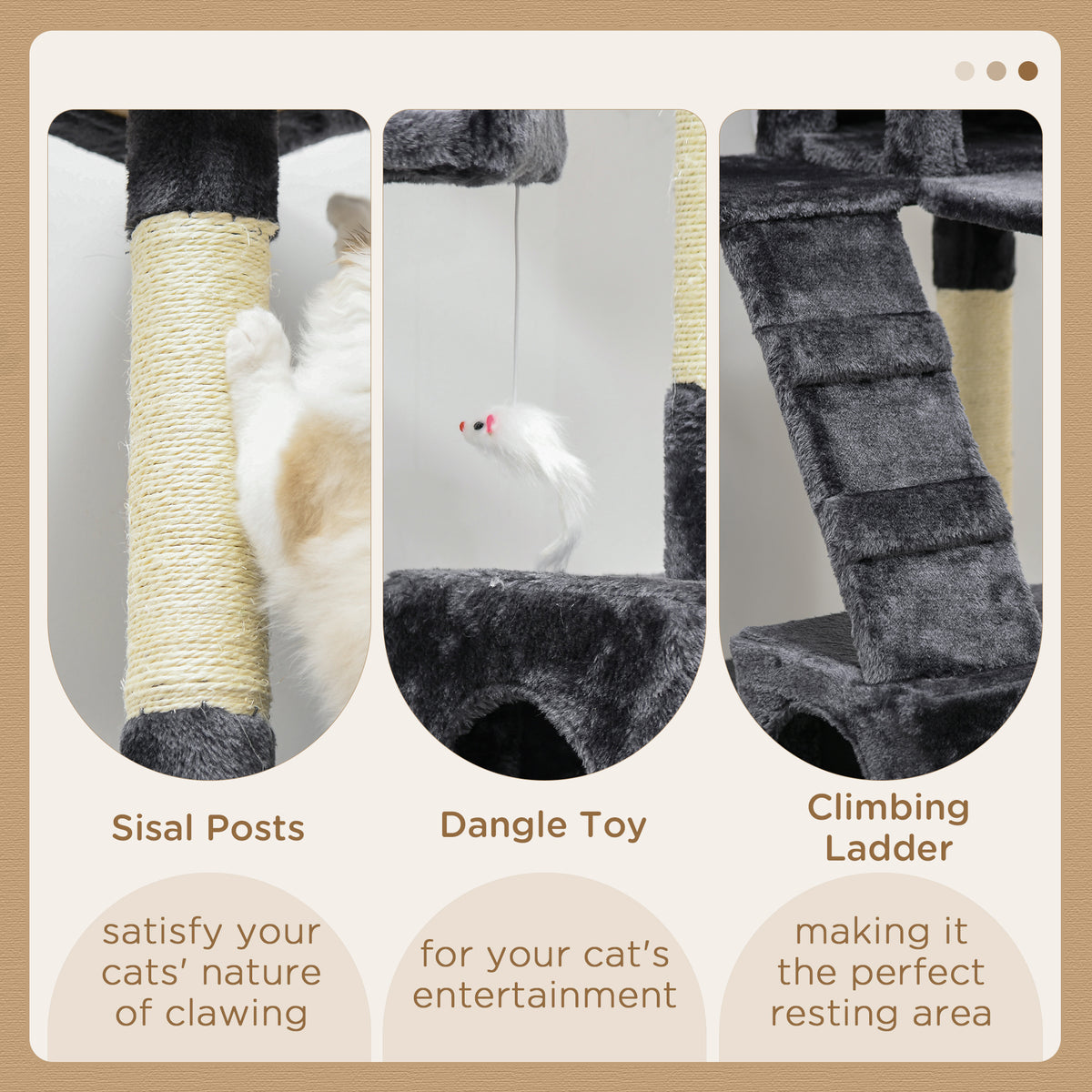 PawHut 173cm Cat Tree Scratching House, Activity Play Centre, Charcoal Grey PawHut