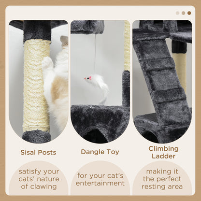 PawHut 173cm Cat Tree Scratching House, Activity Play Centre, Charcoal Grey PawHut