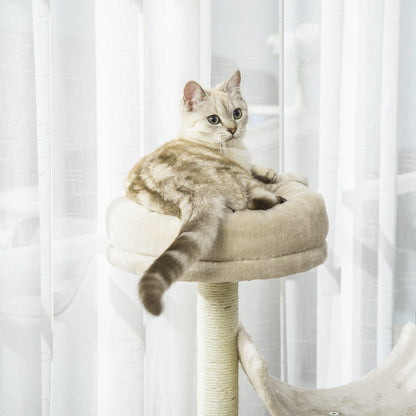 PawHut 105cm Cat Tree with Tunnel, Scratching Posts & Perch – Beige Cat Trees & Towers PawHut