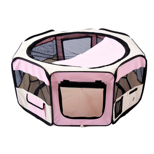 PawHut 600D Oxford Soft Fabric Kennel, Portable Lightweight Cat Dog Playpen, Foldable Pet Puppy Rabbit Guinea Pig Pen Run Dia 90 x 41H cm Indoor & Outdoor Pink PawHut Default Title