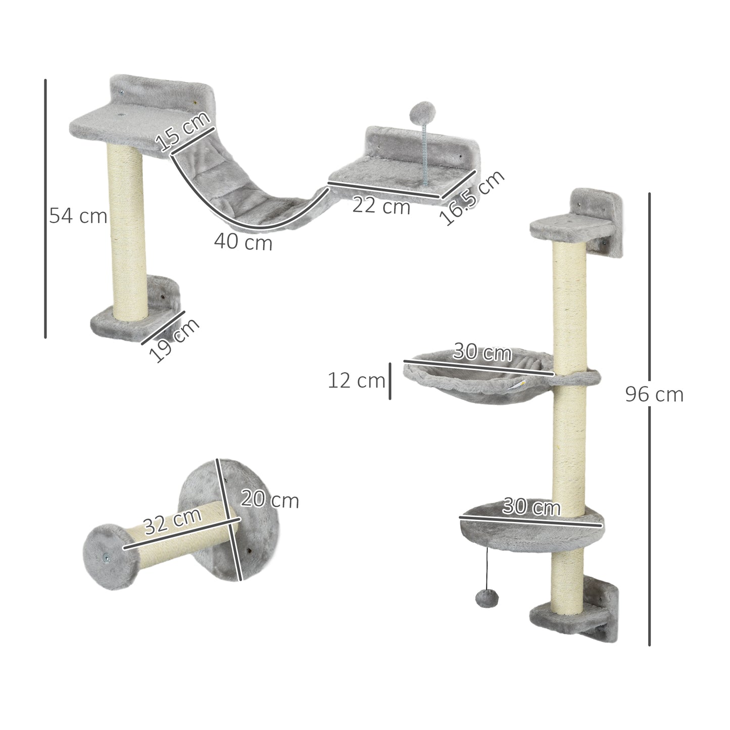 Cat Shelves Fit Up To 5Kg 4 Piece Set With Hammock Perches Aosom UK