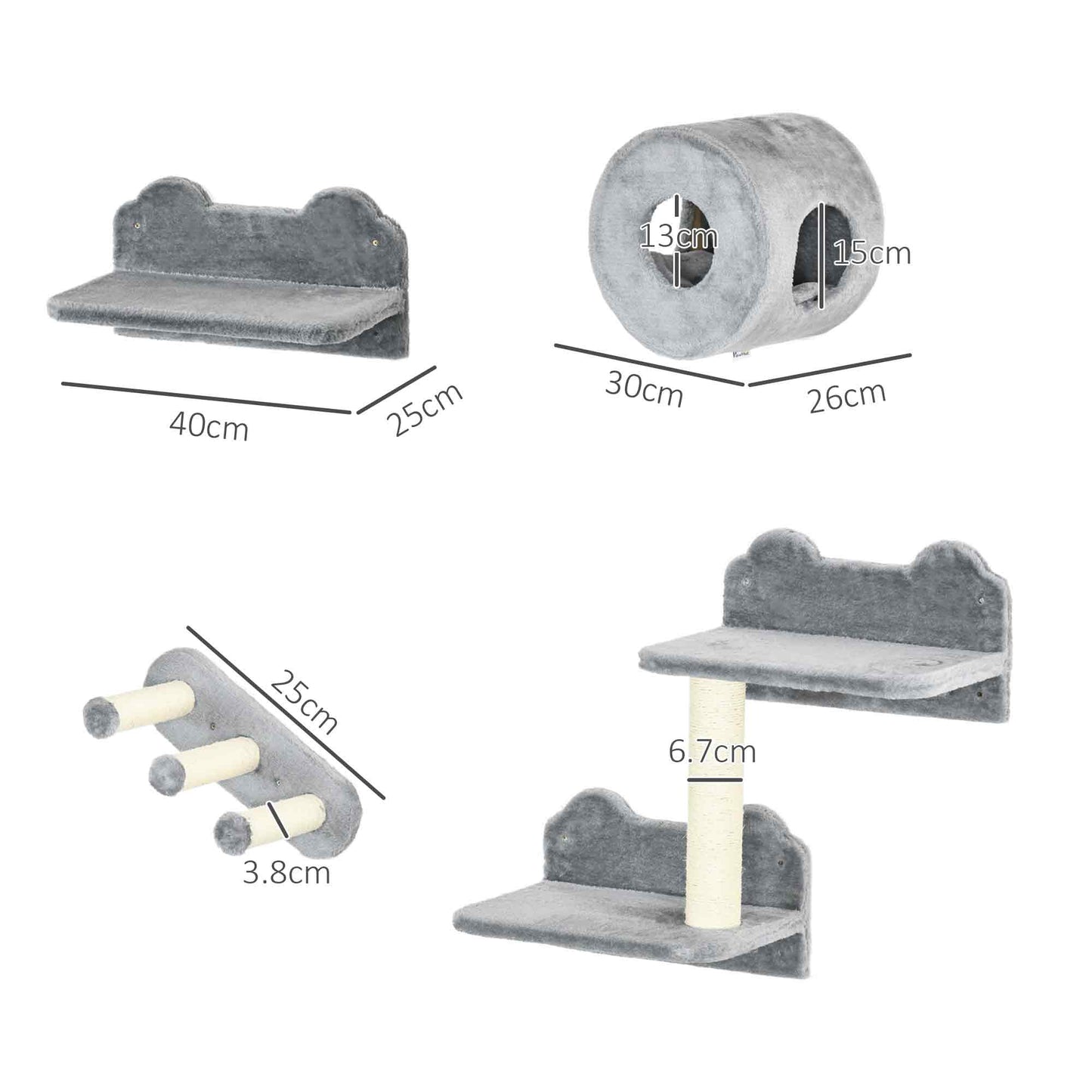 4Pcs Wall Mounted Cat Tree Furniture With Platforms Steps Aosom UK