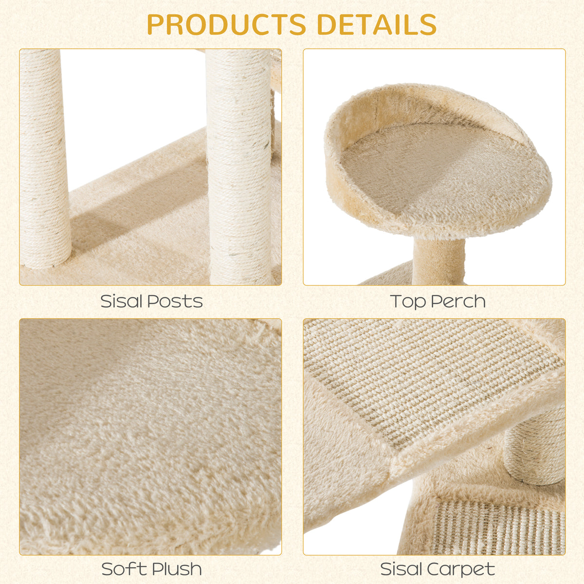 PawHut Beige Cat Tree with Sisal Scratching Posts & Multi-Level Climbing Tower Cat Tree PawHut