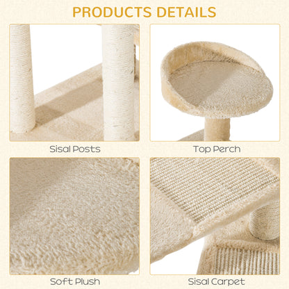 PawHut Beige Cat Tree with Sisal Scratching Posts & Multi-Level Climbing Tower Cat Tree PawHut