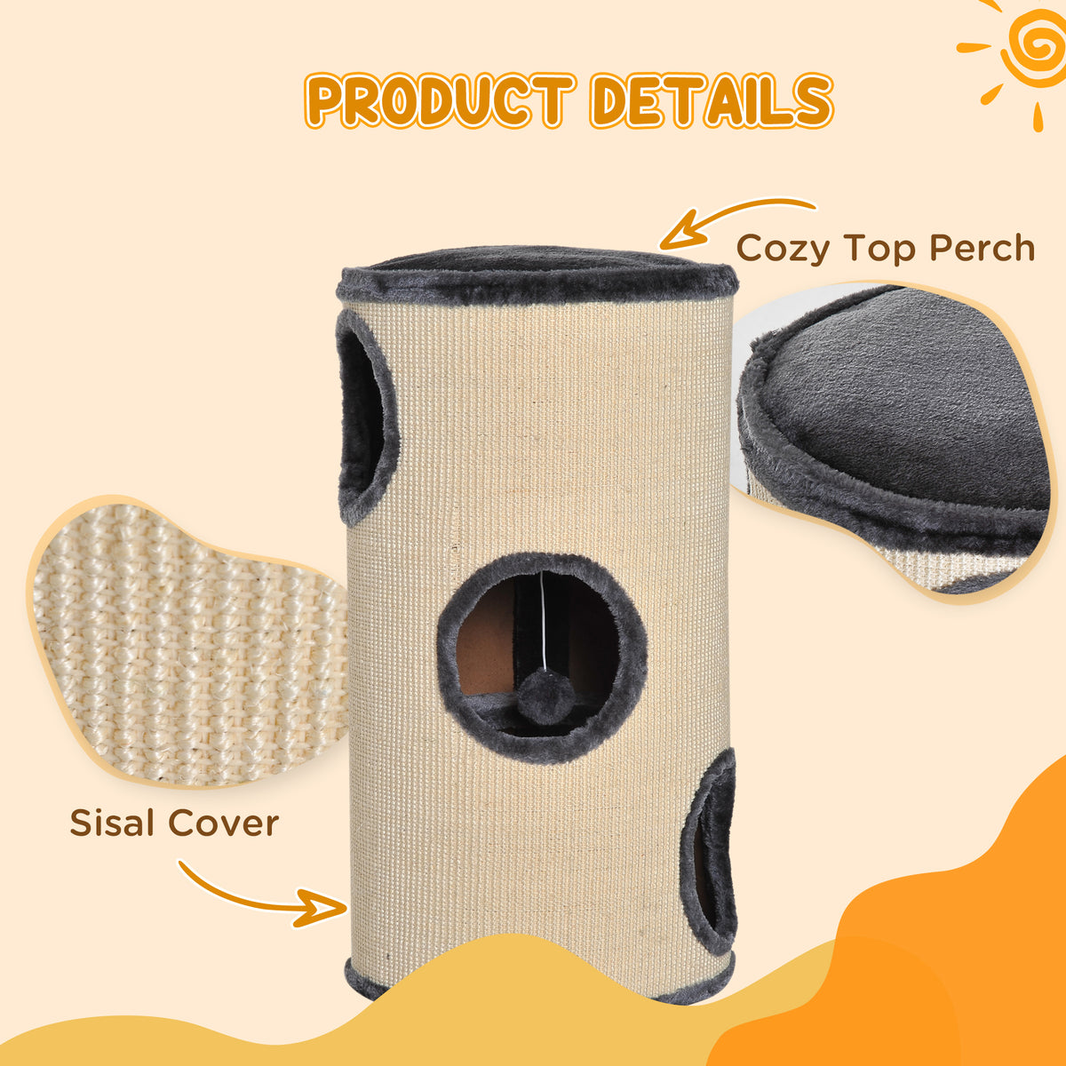 PawHut 70cm Cat Scratching Barrel with Sisal Post, Condo & Bed Cat Scratchers & Scratching Posts PawHut