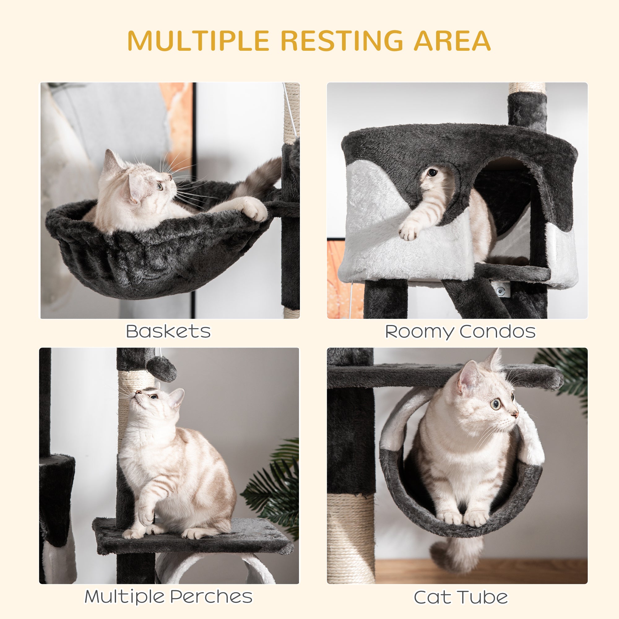 Adjustable Cat Tree Condo, Kitten Playhouse with Scratching Posts, Fun House, Grey & White
