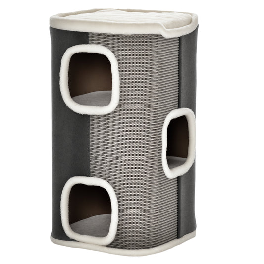 PawHut Cat Barrel Scratching Post Cat Tree for Indoor Cats Kitten Climbing Frame Pet Play Tower Soft Plush & Lamb Fleece Grey PawHut Default Title