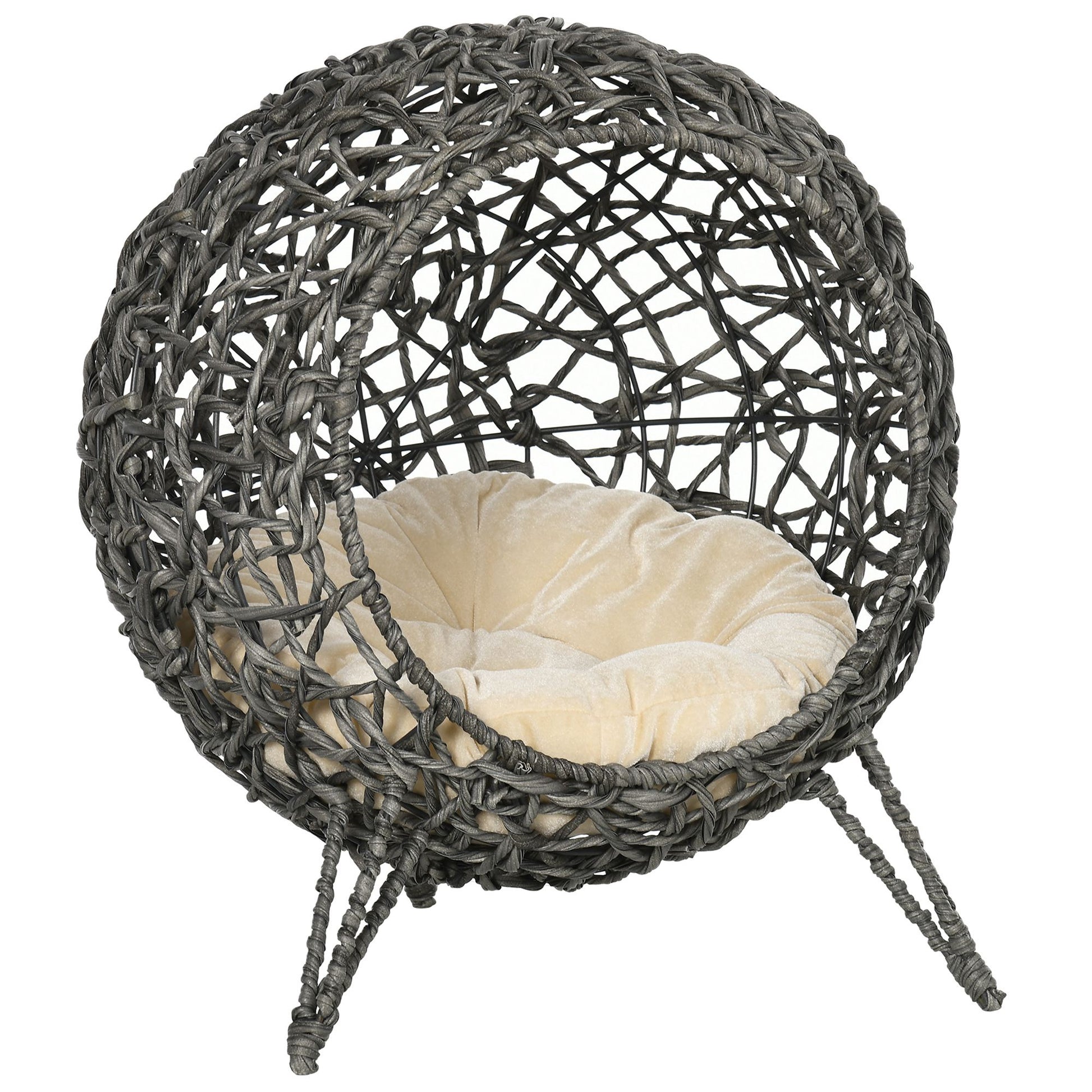 Rattan Elevated Cat Bed Cosy Ball Shaped Kitten Abode Aosom UK Default Title