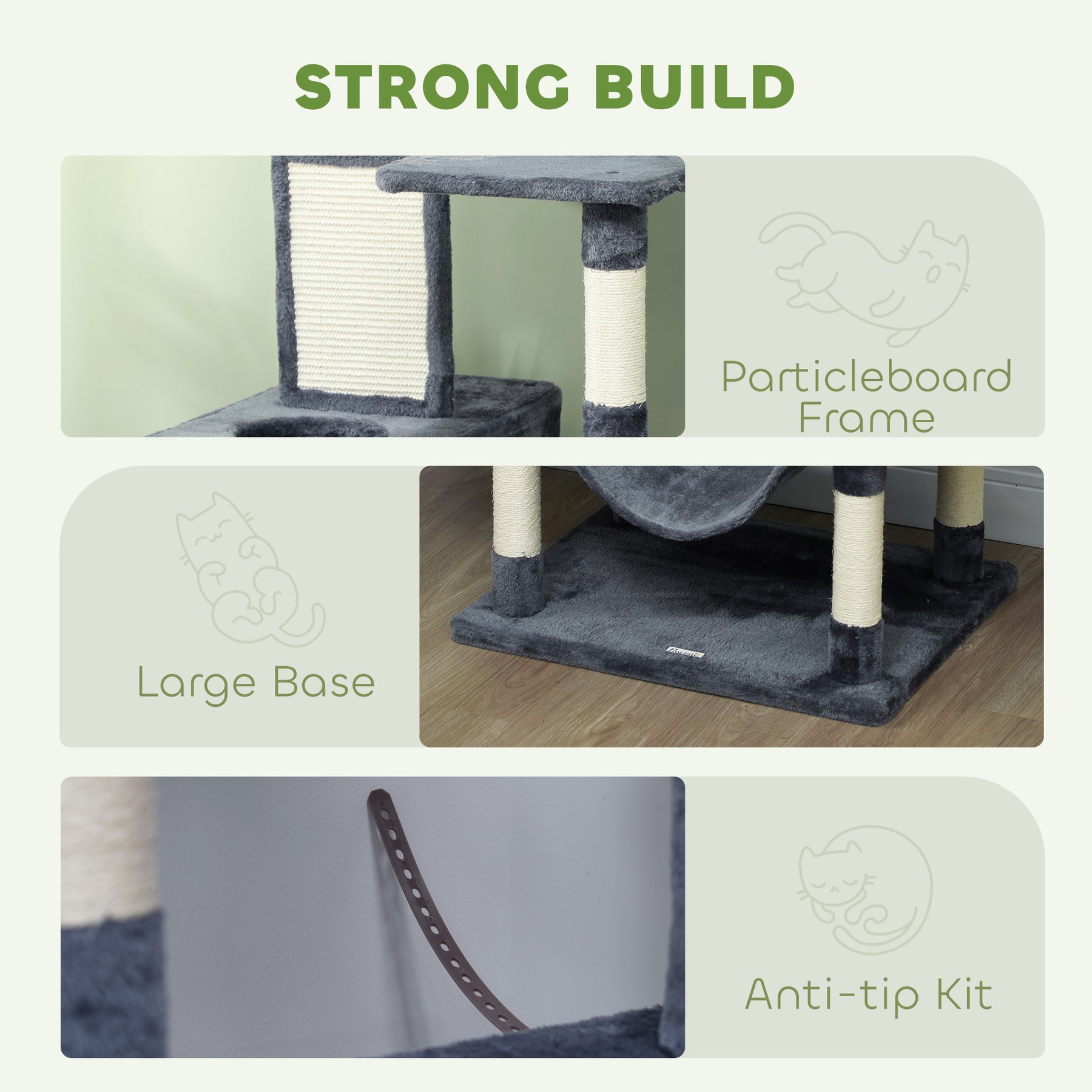 Cat Tree, Multi-Level Cat Tower with Scratching Posts and Board, Beds, Condos, Platforms, Toy Balls, Dark Grey