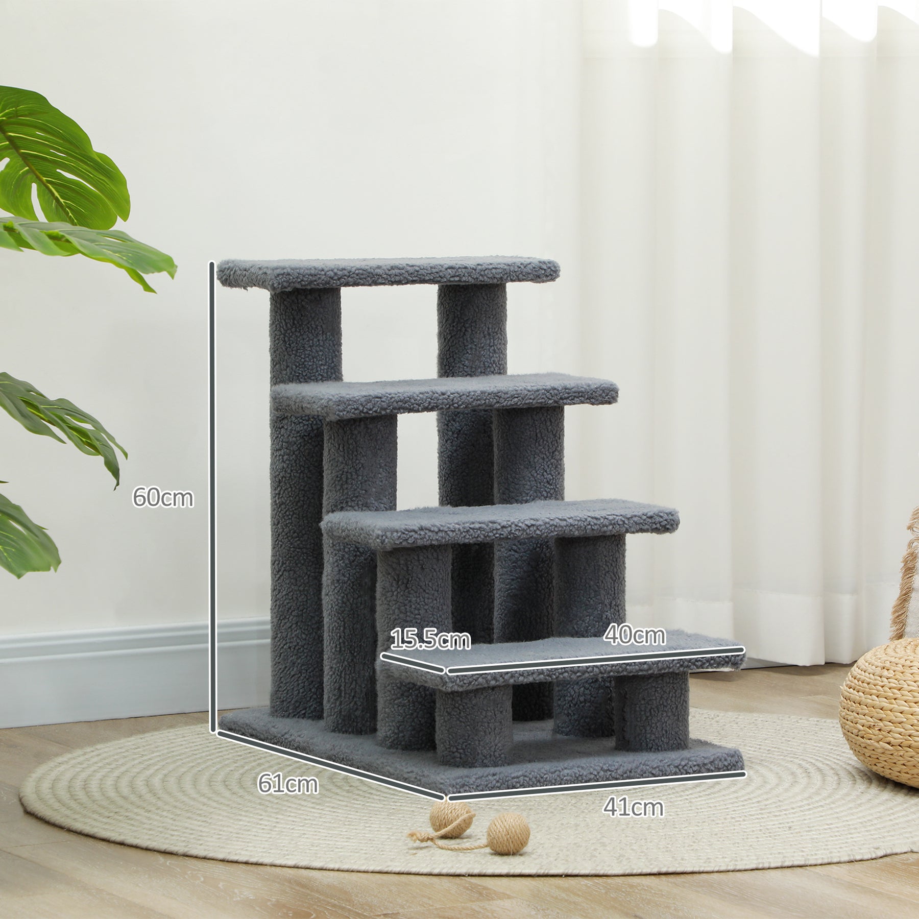 Pet Steps, Portable Stairs for Bed Access, Suitable for Cats & Older Animals, Grey
