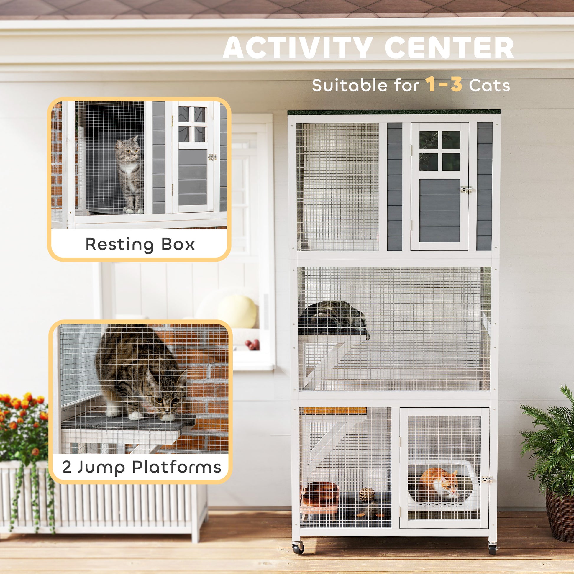 Wooden Catio Cat Outdoor Enclosure Cage With Waterproof Aosom UK