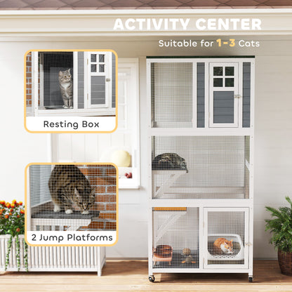 Wooden Catio Cat Outdoor Enclosure Cage With Waterproof Aosom UK