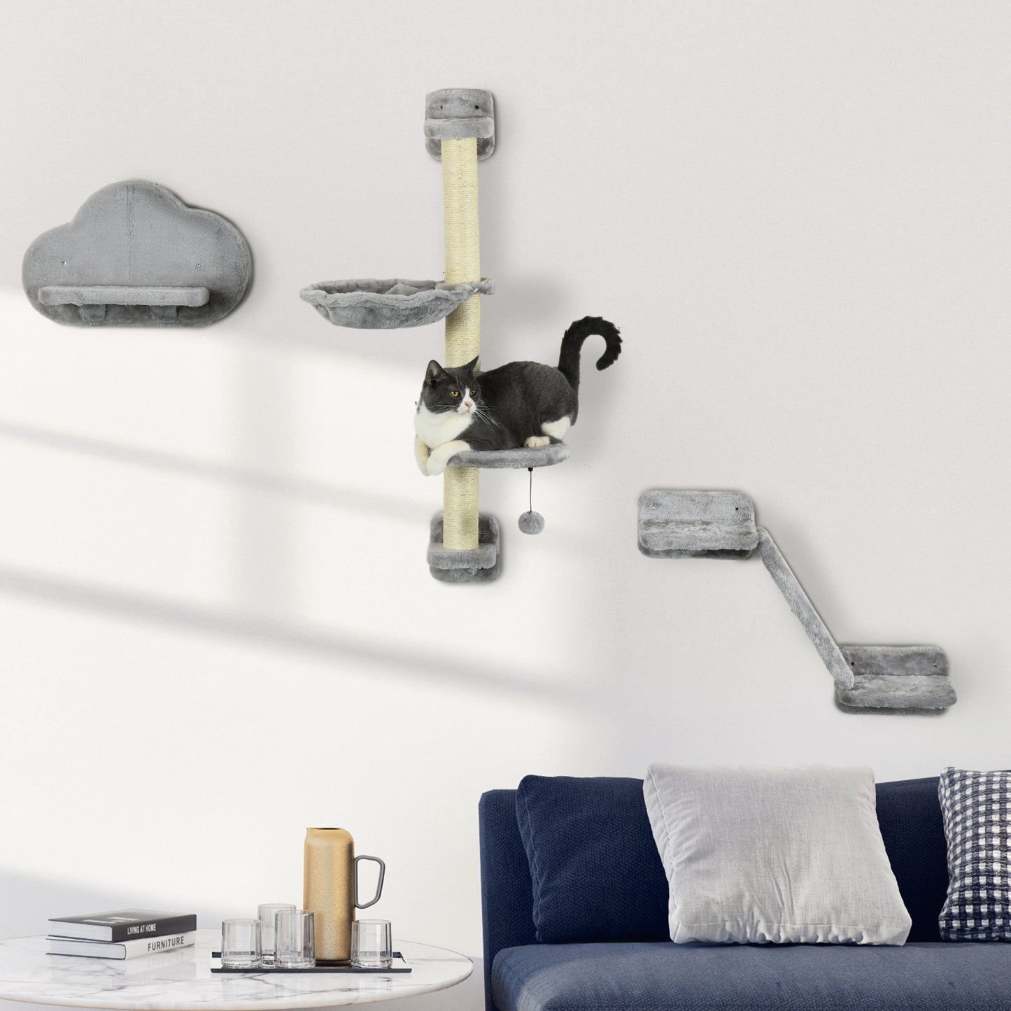 Cat Shelves Fit Up To 5Kg 3 Piece Set With Hammock Jumping Aosom UK