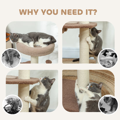 Cat Tee for Indoor Cats, 88cm Cat Tower with Sisal Scratching Post, Hanging Ball, Large Cat Perch, Stairs, Brown