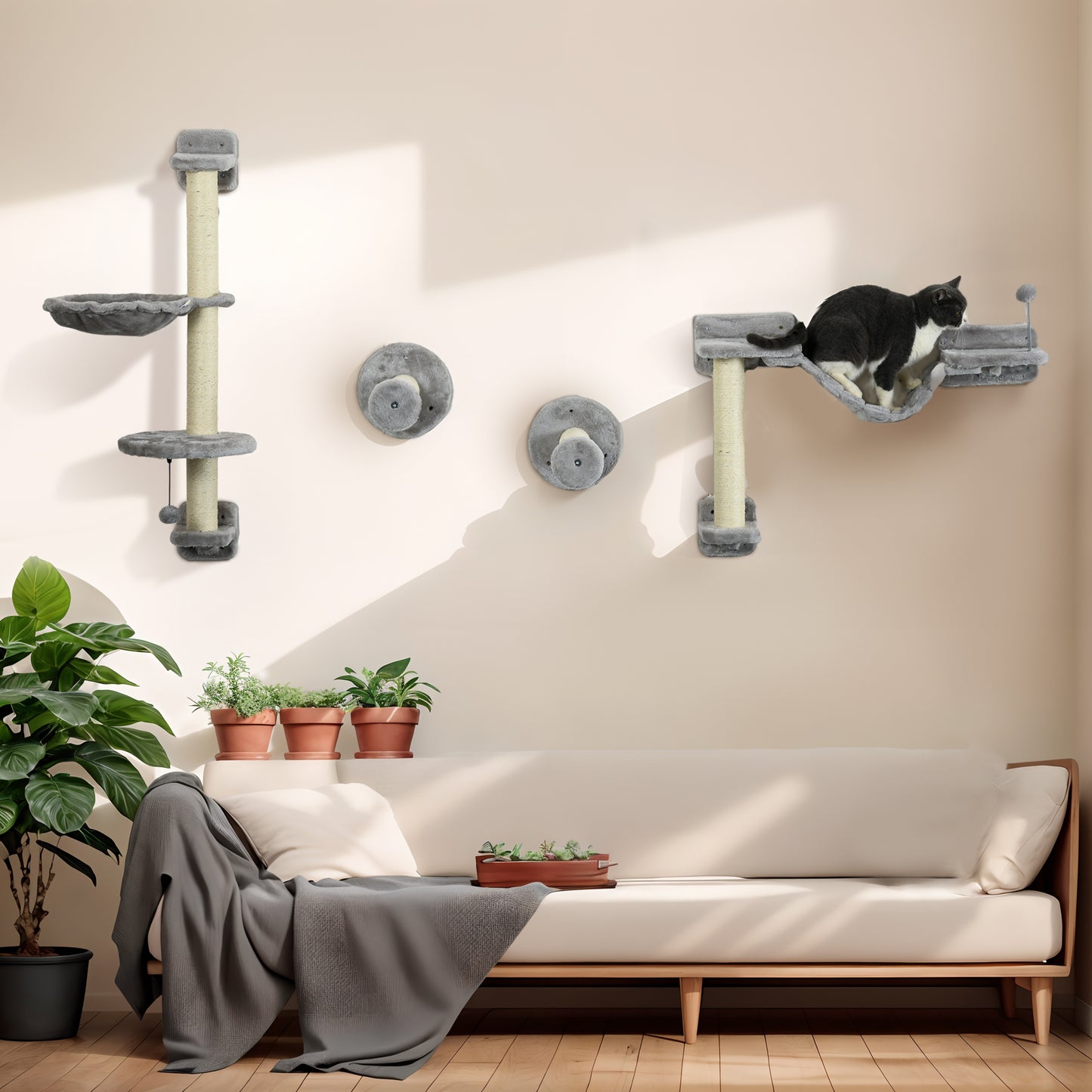 Cat Shelves Fit Up To 5Kg 4 Piece Set With Hammock Perches Aosom UK