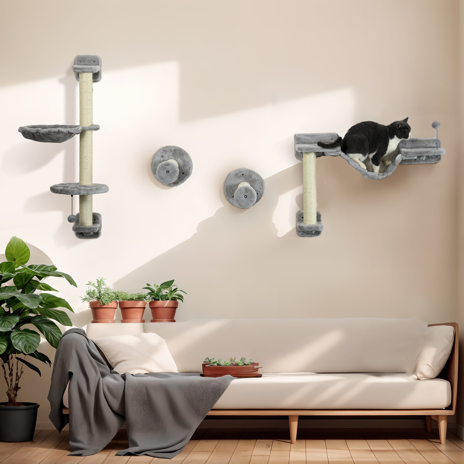 Cat Shelves Fit Up To 5Kg 4 Piece Set With Hammock Perches Aosom UK