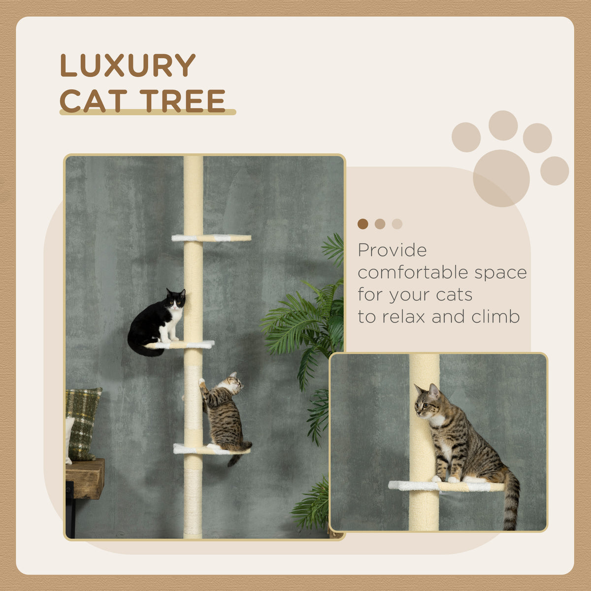 PawHut Floor to Ceiling Cat Tree with House, Hammock & Perches – Adjustable 225–255cm Cat Tower Floor to Ceiling Cat Tree PawHut