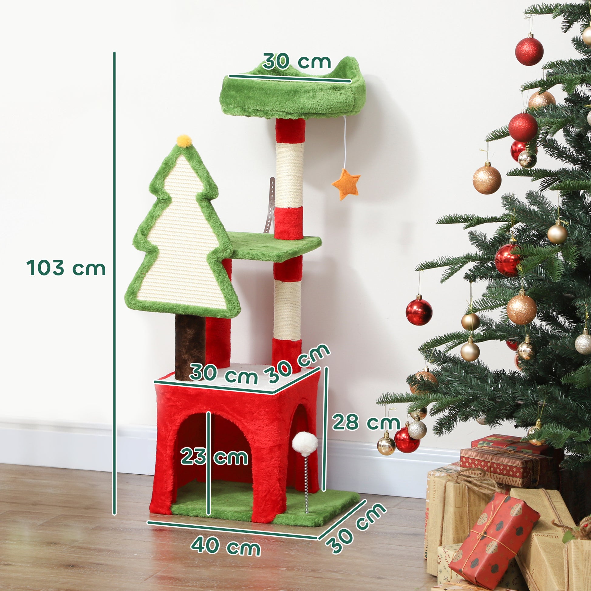 Christmas Cat Tree Tower With Scratching Post Board Aosom UK
