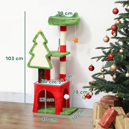 Christmas Cat Tree Tower With Scratching Post Board Aosom UK