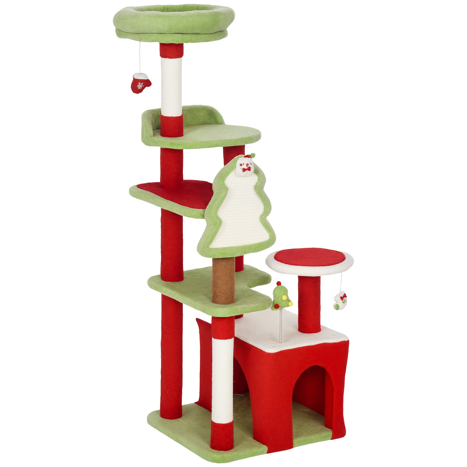 Cat Tree, Christmas Cat Tower with 3 Scratching Posts, Scratching Board, 2 Perches, Platforms, Toys, Green