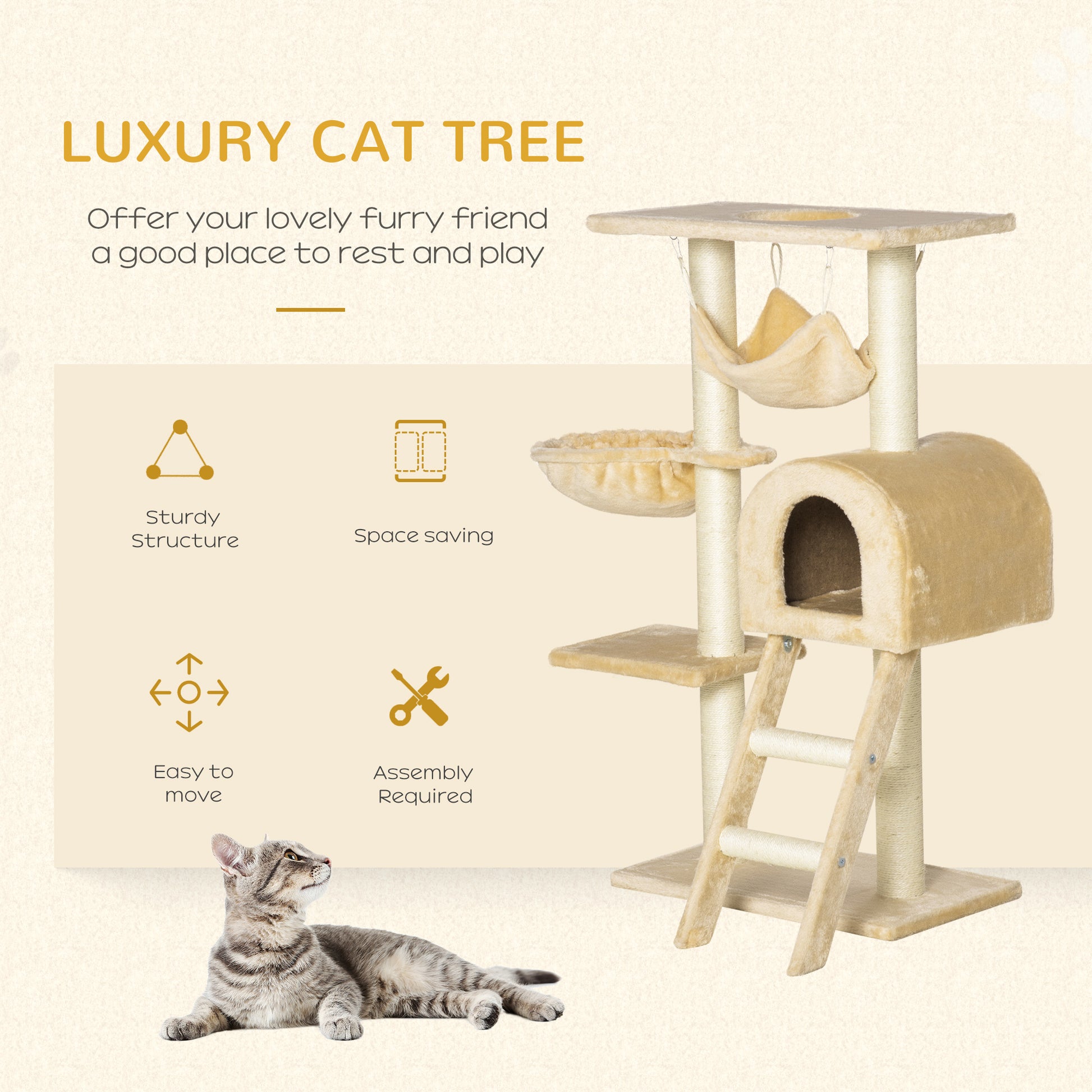 Cat Tree With Scratching Post Hammock Condo Basket Ladder Aosom UK