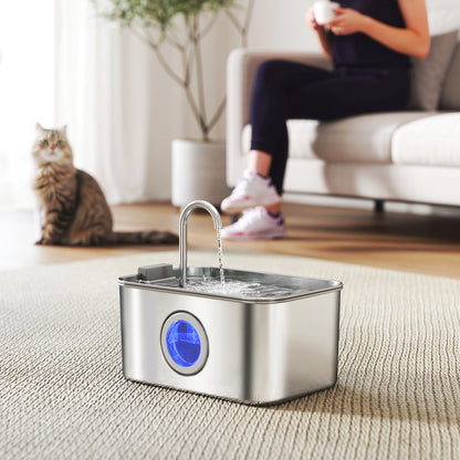 PawHut 3.2L Cat Water Fountain for Drinking, Cat Fountain Stainless Steel with Visible Water-Level Window, Ultra-Silent Pump PawHut