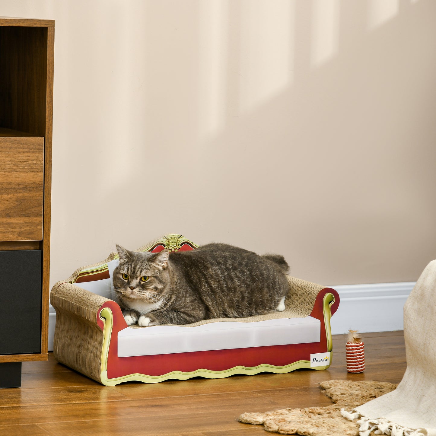 Cat Scratcher Lounge Sofa Durable Cardboard Bed With Catnip Aosom UK