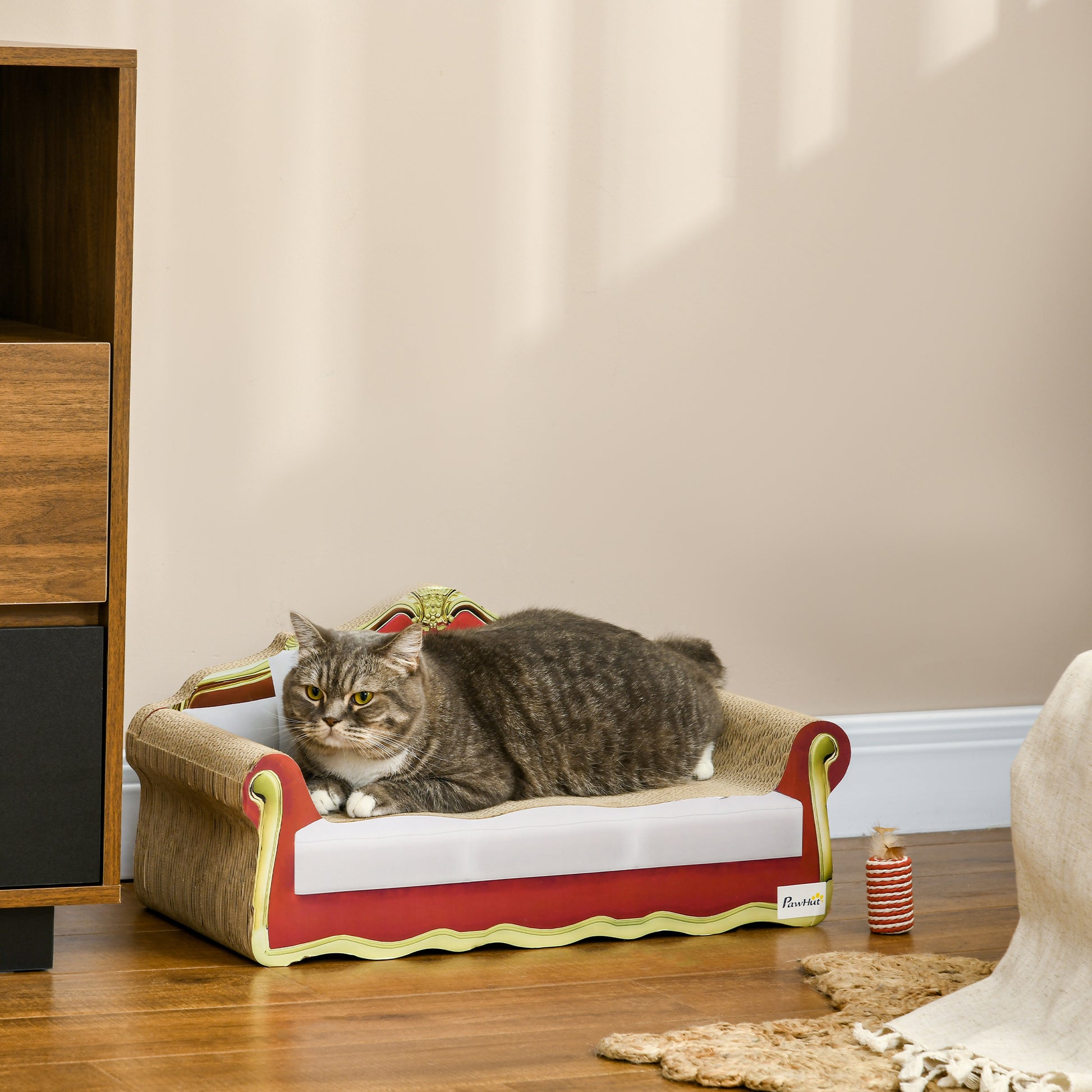 Cat Scratcher Lounge Sofa Durable Cardboard Bed With Catnip Aosom UK