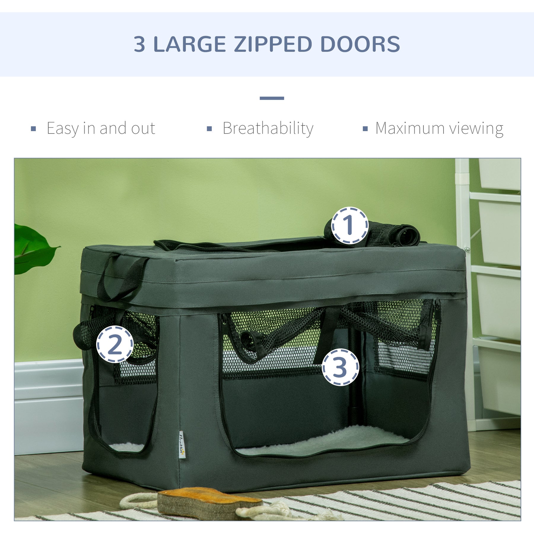Portable Pet Carrier: Foldable Cat & Small Dog Travel Bag with Plush Cushion, Slate Grey