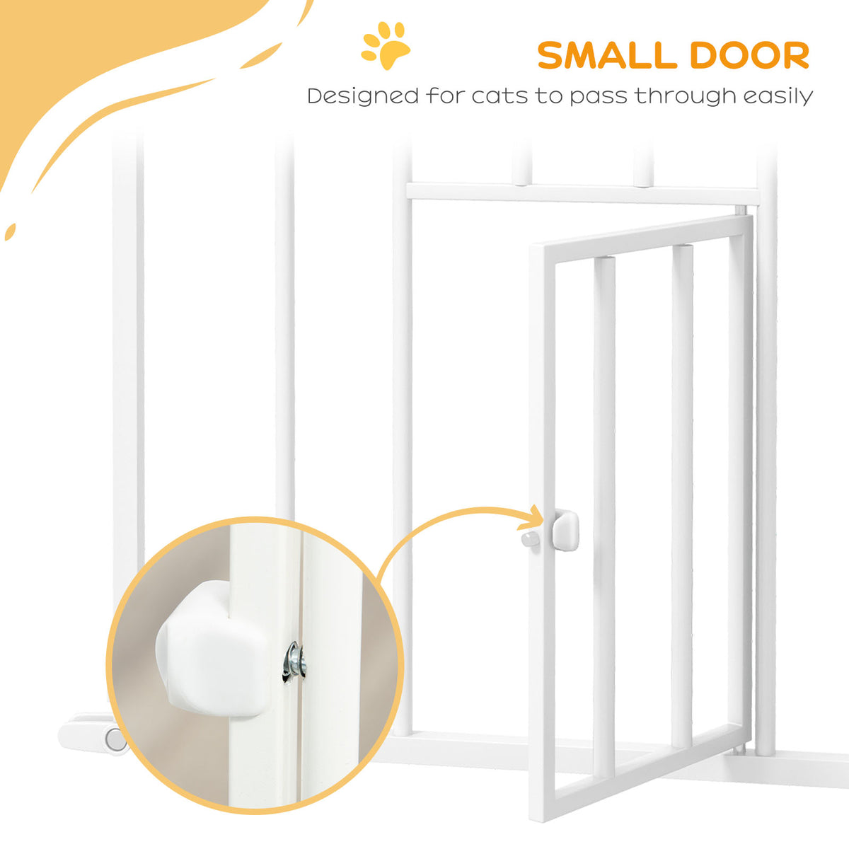 PawHut Extra Tall Pet Gate, Indoor Dog Safety Gate, with Cat Flap, Auto Close, 74-101cm Wide - White PawHut