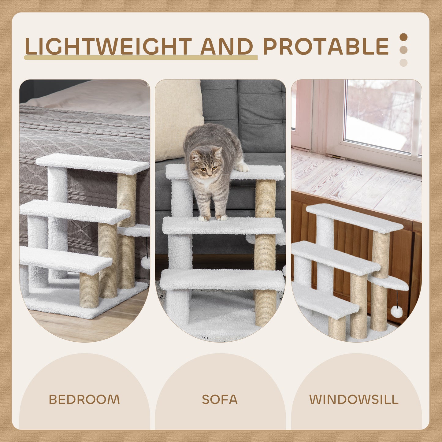 Pet Stair With 3 Step Climb Ladder Scratching Posts Aosom UK