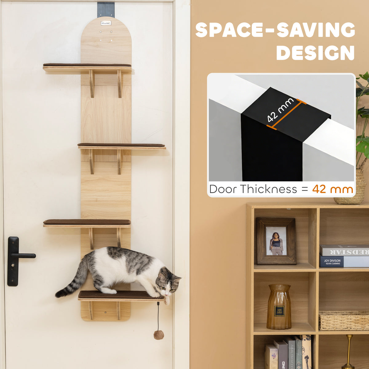 PawHut 4-Level Door Mounted Cat Tree with Washable Plush Mats, Toy Balls, Door Hanging Cat Shelf for Indoor Cats PawHut