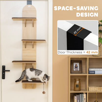 PawHut 4-Level Door Mounted Cat Tree with Washable Plush Mats, Toy Balls, Door Hanging Cat Shelf for Indoor Cats PawHut