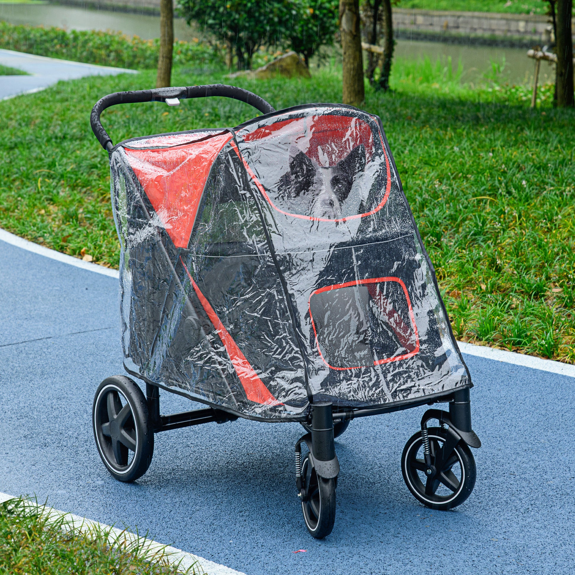 One Click Foldable Pet Travel Stroller With Rain Cover Cat Aosom UK
