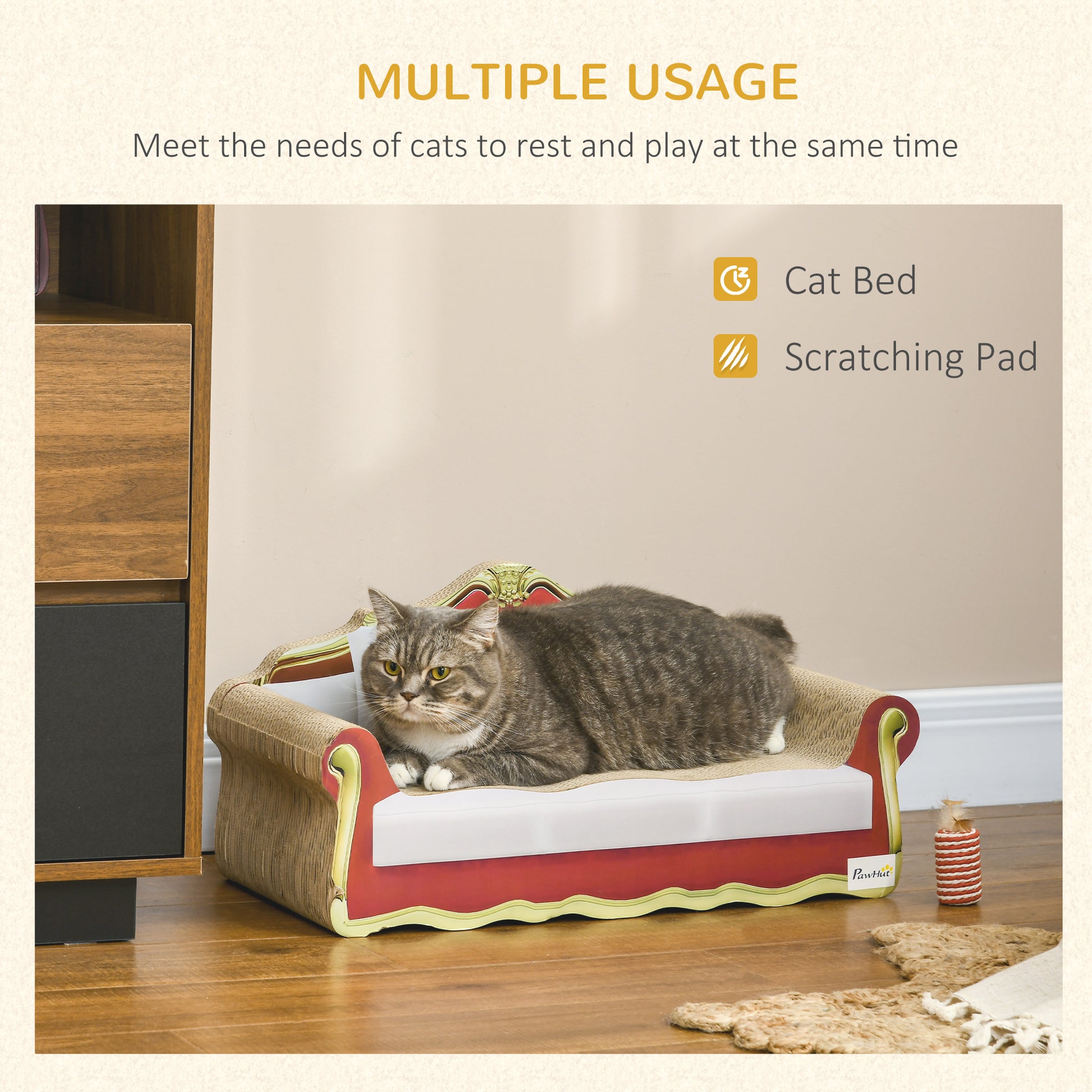 Cat Scratcher Lounge Sofa Durable Cardboard Bed With Catnip Aosom UK