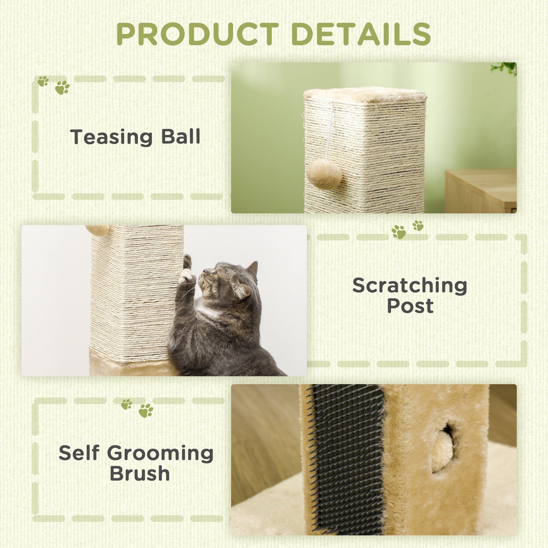 Interactive Cat Scratching Post, Jute Material with Carpet Base and Hanging Toy, Beige
