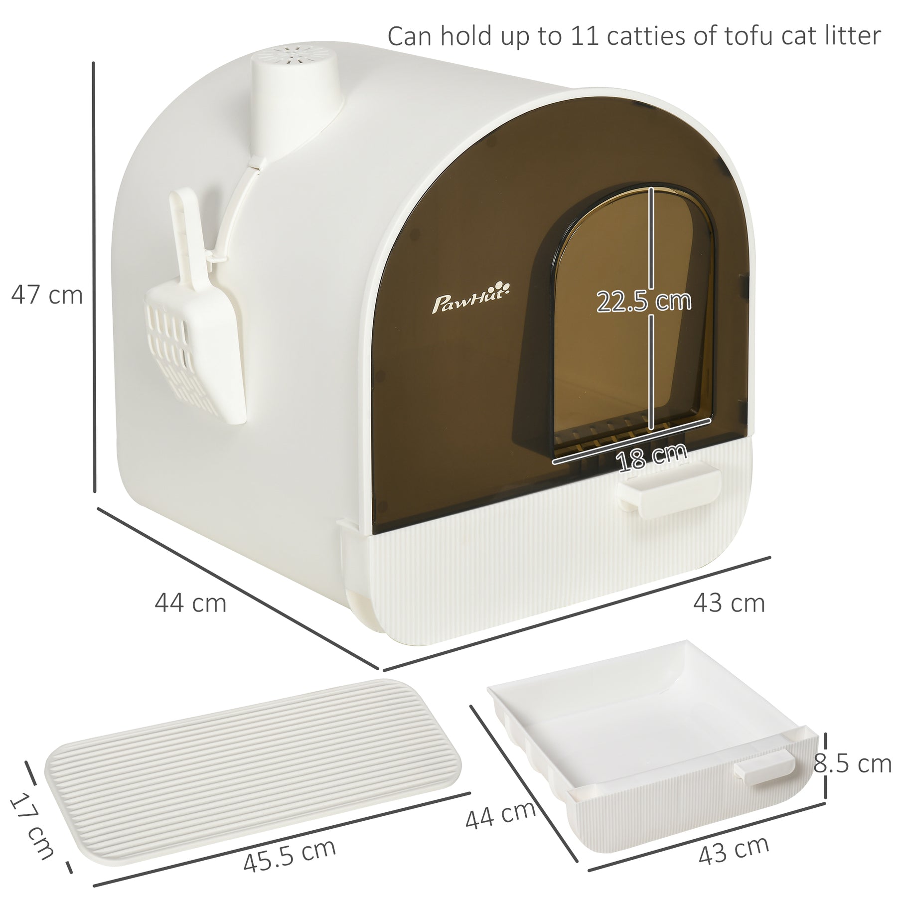 Hooded Cat Litter Box, Kitten Litter Tray, with Lid, Scoop, Filter, Flap Door