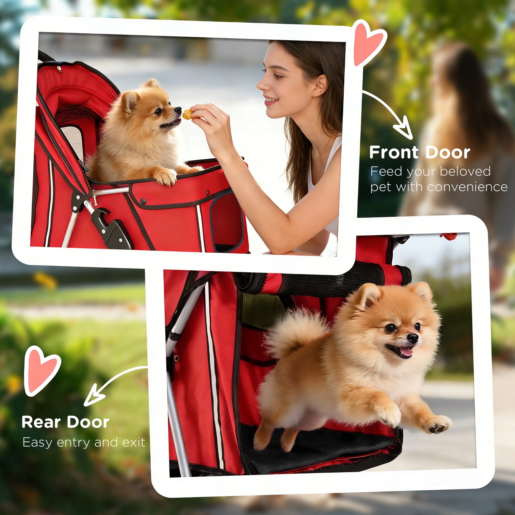 Dog Pram, Pet Stroller with Reflective Strips, Foldable Cat Stroller with 360° Swivel Wheels, Red