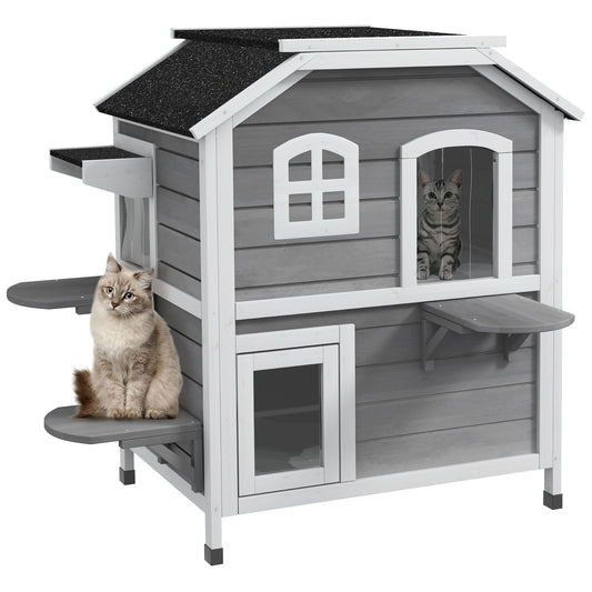 Solid Wood Cat Condos Pet House Water Proof Outdoor 2 Floor Aosom UK Default Title