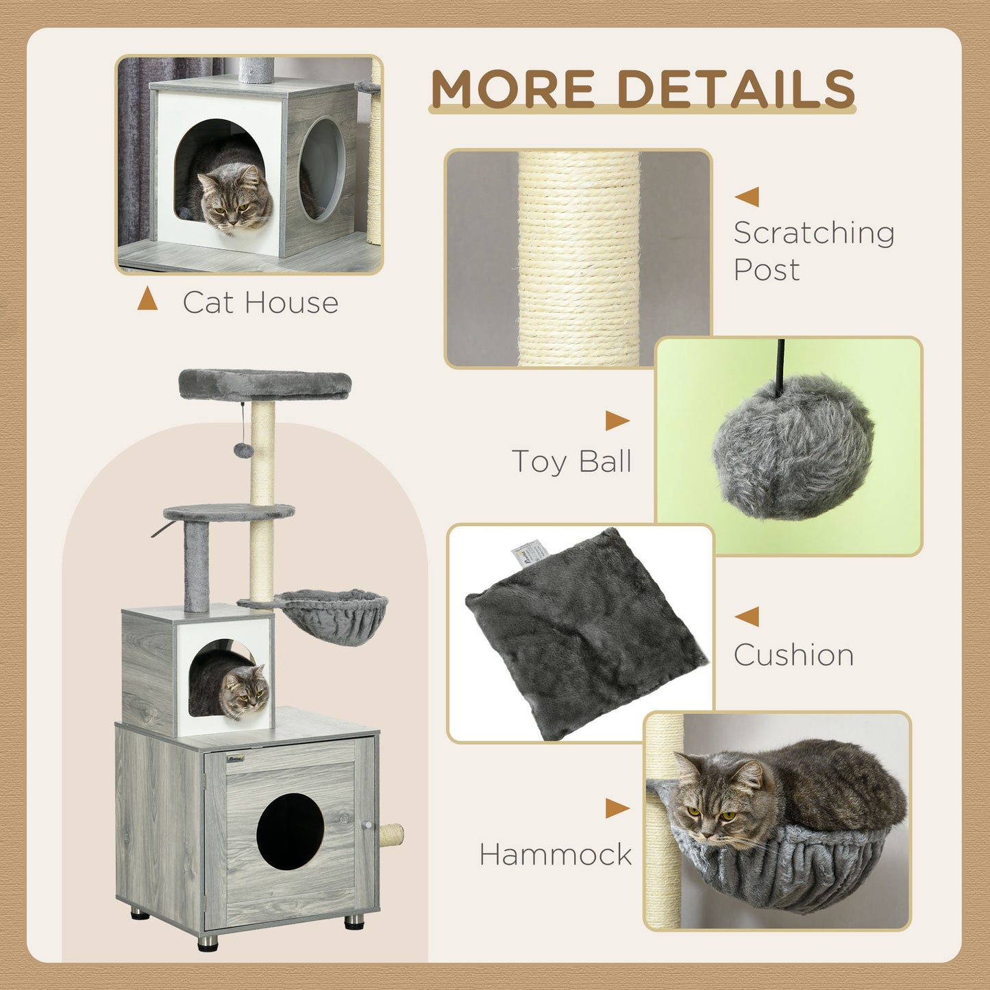 Enclosed Cat Litter Box With House Bed Scratching Posts Aosom UK